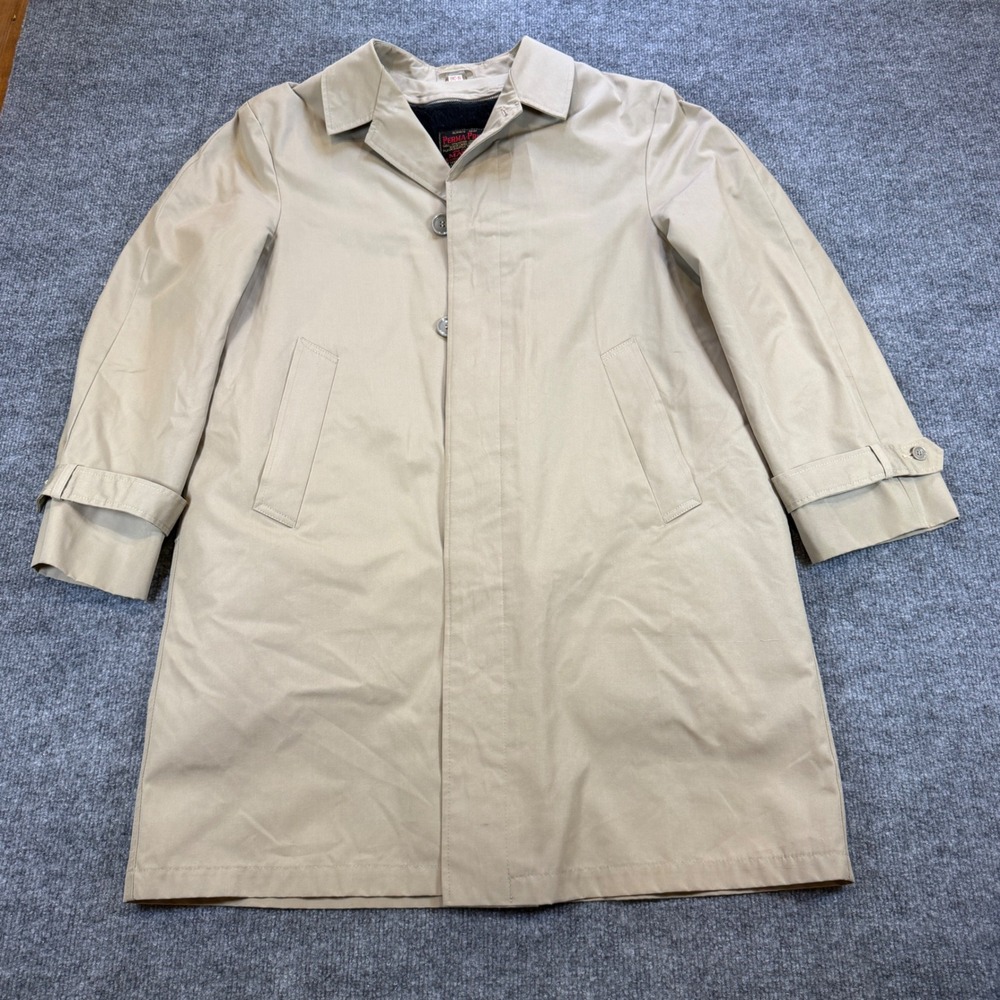 Preppy Vintage Perma-Press Trench Coat Tan Zip Out Liner Mens 40R Made in Japan
